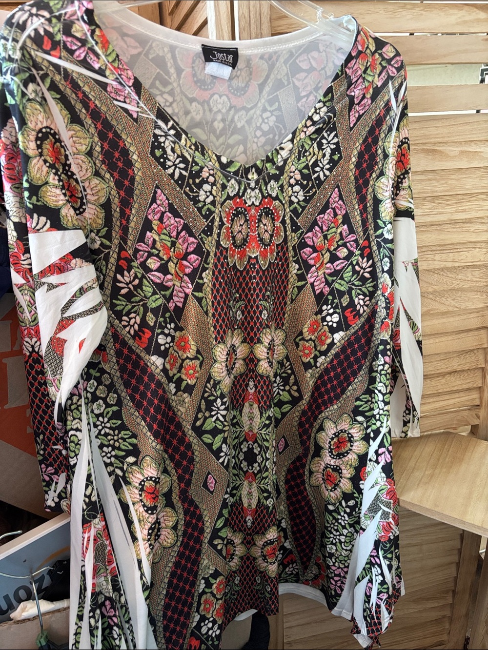 Jostar Black Floral Boho V-Neck Tunic Top Small